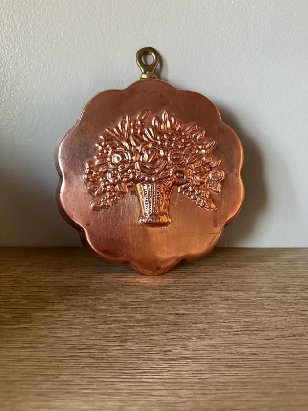 Copper Floral Wall Hanging - Shiny Copper Scalloped Plaque